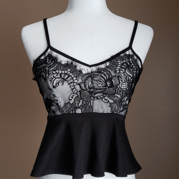 Spaghetti Strap Black Lace Overlay White Crop Tank - Picture 2 of 5